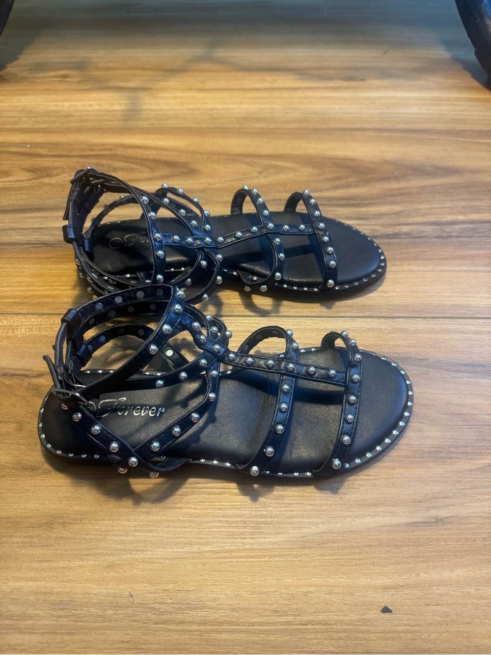 Forever Black Studded Gladiator Sandals